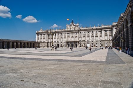 Royal Palace in Madrid, Spain, showcasing its grand architecture and historical significance.